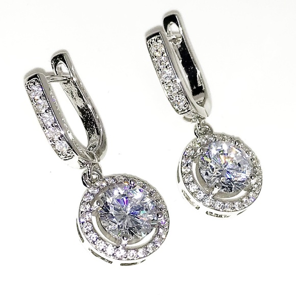 Jewelry - 925 Silver Plated CZ Dangle Earrings NWT